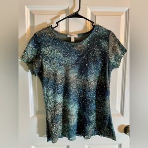 Dress Barn short sleeved blouse with sequins Large NWT